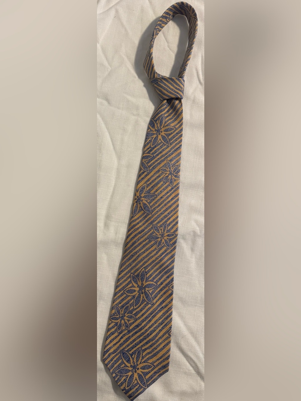 Tommy Bahama Men's Blue/Gold Floral Stripe Woven Silk Tie Made USA